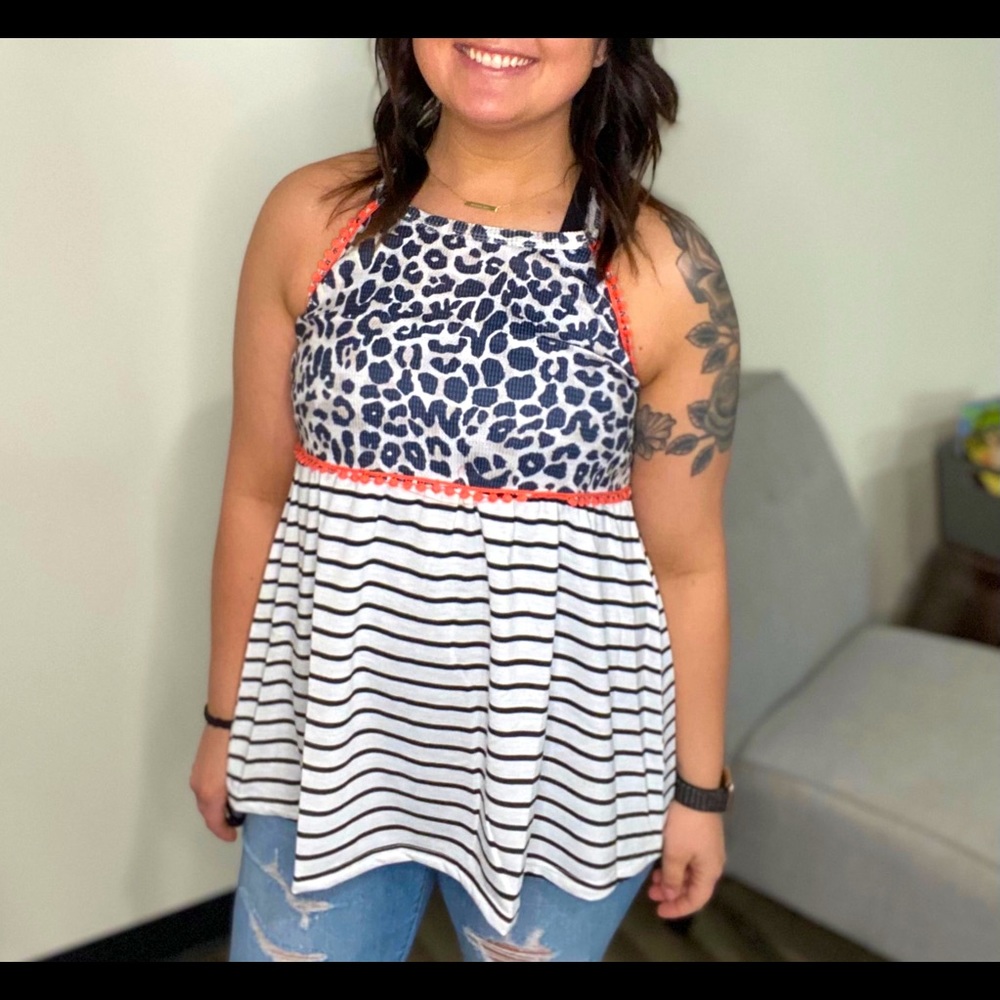 Leopard Coral Babydoll Top